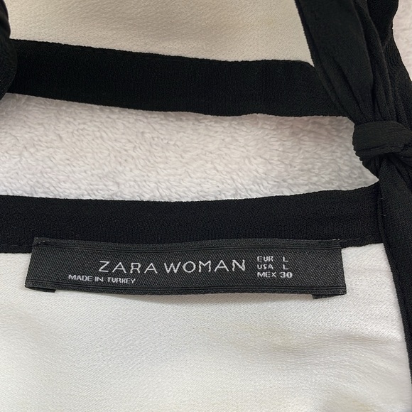 ZARA Woman, White with Black Trim High Neck Tie Back Top. Size L - Picture 7 of 9